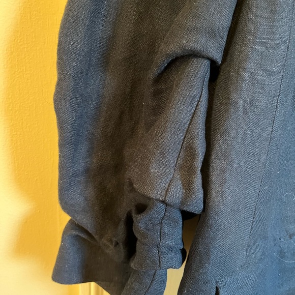 EUC Michael Kors navy linen blazer with ruched sleeves, size 18W - Picture 7 of 8